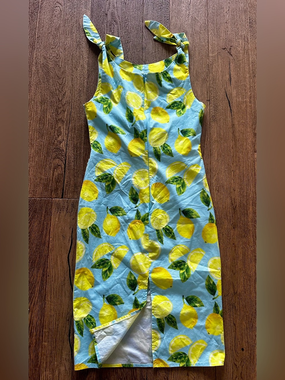 Hidden Lillium-Sleeveless Verona Light Blue Lemon Print Midi Dress - Picture 6 of 12